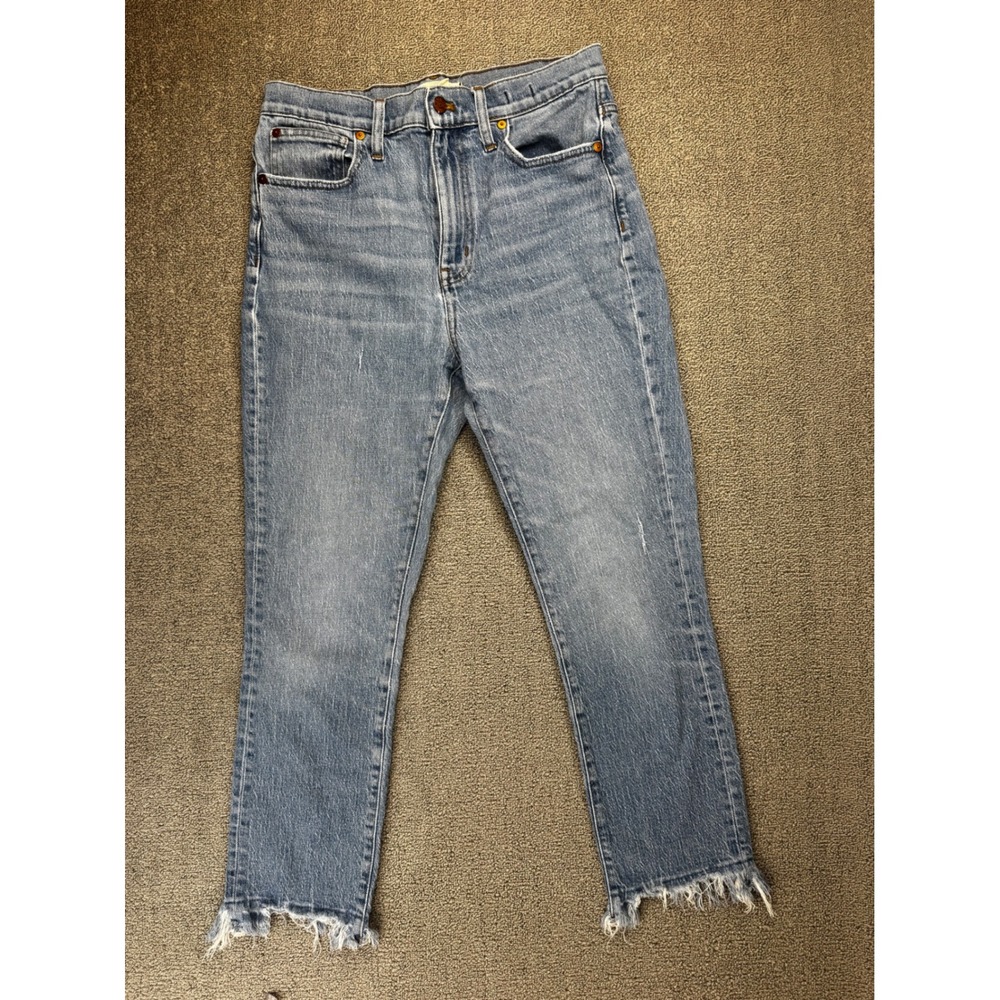 Madewell Jeans Size 27 Medium Wash High-Rise Slim Boyjean Raw Hem Denim Casual